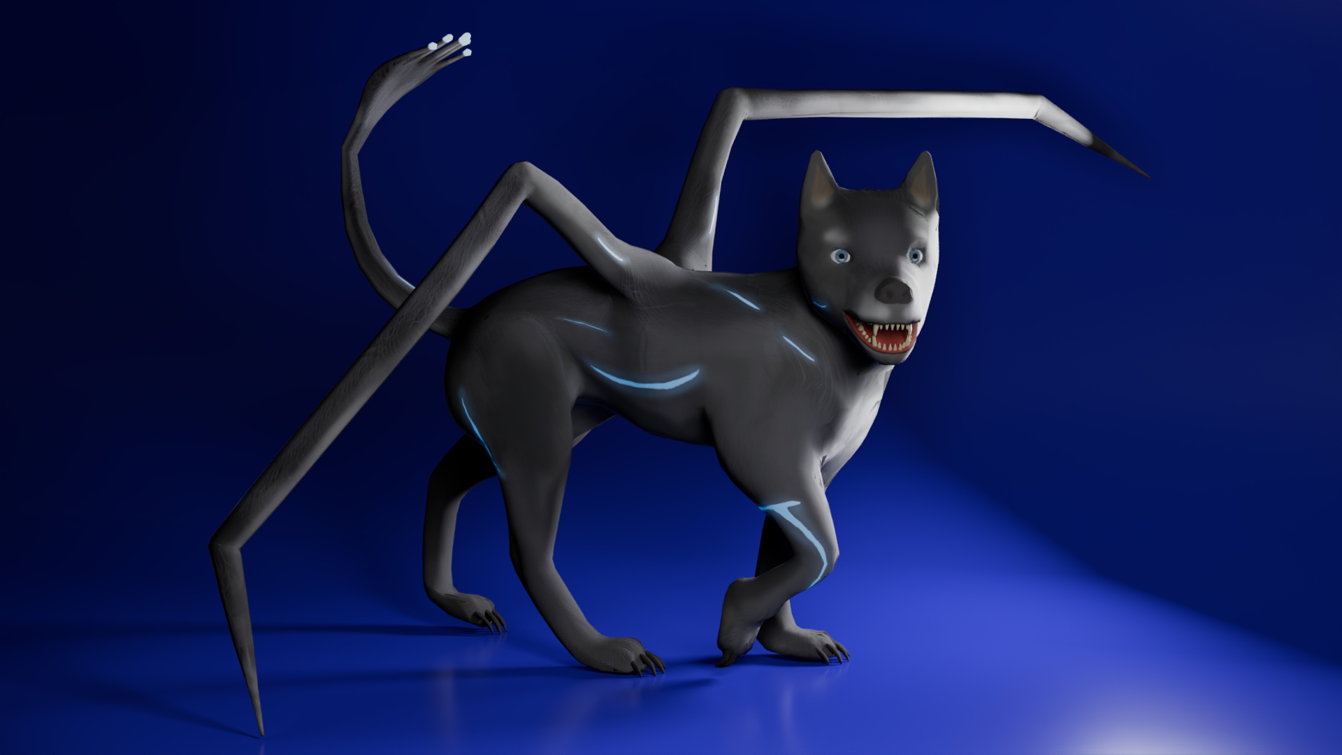 A dog creature with two spider-like legs on its back.